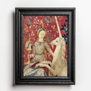 The Lady and the Unicorn - Tapestry Art, Medieval Scene, Floral Pattern, Historical Wall Art, Vibrant Colors, Detailed Ornamentation