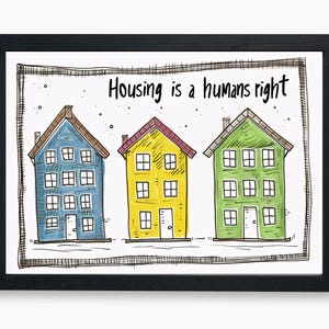 La vivienda es un derecho humano Casas coloridas Descarga digital - Cita positiva de 23 tamaños para imprimir en la oficina en casa, decoración de pared para el hogar y la oficina