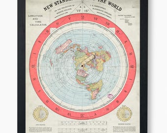Mapa de la Tierra plana estándar de Gleason de 1892: mapa histórico, cartográfico, mundial, descarga digital, alta resolución, tamaños