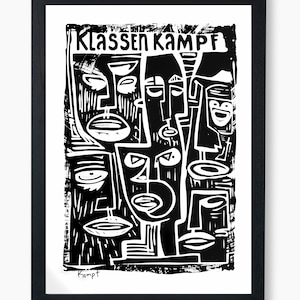 Klassen Kampf Class Struggle Digital Download - 23 Sizes, Expressionist Black & White Faces, Digital Download, Home Decor, Living room decor