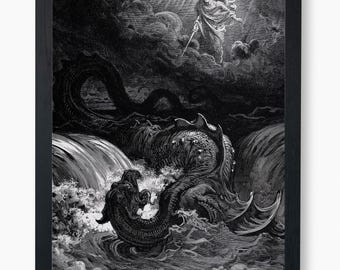 ギュスターヴ・ドレ作「リヴァイアサン」の版画：ヴィンテージ聖書