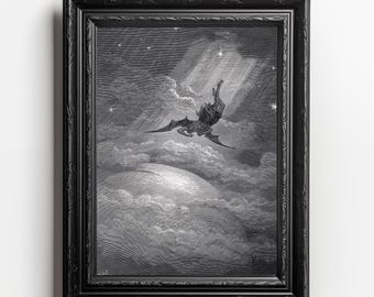 ルシファー 失楽園 堕天使 プリント ギュスターヴ・ドレ 彫刻 壁アート