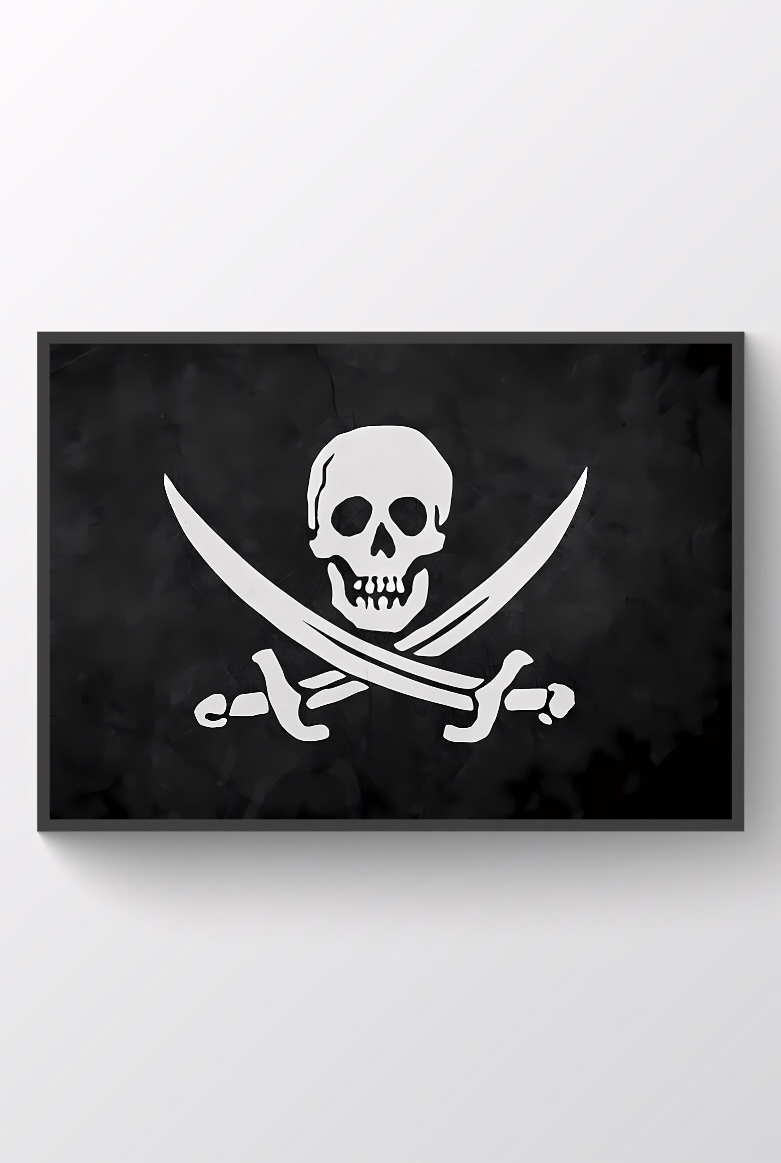Bandiera Da Tavolo Pirata Jack Rackham 21x14cm | Teschio Con Base E Asta In Plastica Nera - Foto 4