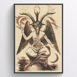 Occult Baphomet Poster - Sabbatic Goat Art with Occult Symbols, Crescent Moons & Pentagram, Hermetic Wall Decor (Digital Download)