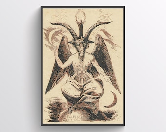 Occult Baphomet Poster - Sabbatic Goat Art with Occult Symbols, Crescent Moons & Pentagram, Hermetic Wall Decor (Digital Download)