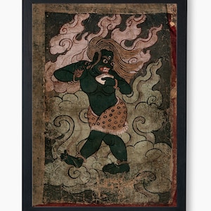 Tibetan Green Demon Art Print, Mythological Figure Poster, Spiritual Energy Decor, Vintage Style Buddhist Wall Hanging, Digital Download