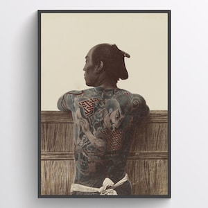 Tattooed Japanese man,  Vintage Japanese Tattoo Art Digital Print | Wall Decor | Japanese Gangster Vintage Poster | DIGITAL DOWNLOAD