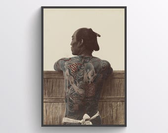ヴィンテージヤクザタトゥーアートプリント：日本の刺青ボディアート