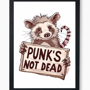 Punk&#39;s Not Dead Opossum Digital Download - 23 Sizes, Cheeky Cartoon Art for Punk Rock Enthusiasts, Hand-Drawn Illustration of Playful