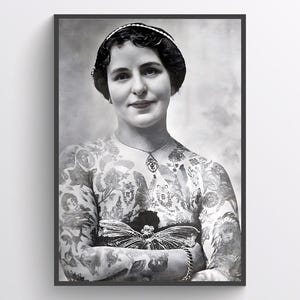 Vintage Tattooed Woman Photo Print, Digital Download, Retro Wall Art, Instant Download, Tattoo History, Vintage Aesthetic, Home Decor