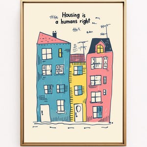 Ilustración de edificio colorido Descarga digital – 23 tamaños La vivienda es un derecho humano Arte, Decoración del hogar, Arte mural, Apoyo al derecho a la vivienda Arte
