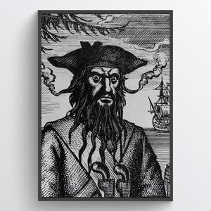 Blackbeard Pirate Illustration,  Style Art Print, Pirate Decor,  Home or Office, Wall Art Poster, nautical crime, robber, DIGITAL DOWNLOAD