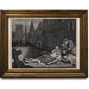 Great Plague of London 1665 Historical Engraving Digital Art: Vintage European Town - Medieval Black Death Printable Poster in Dark Art