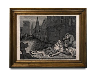 Great Plague of London 1665 Historical Engraving Digital Art: Vintage European Town - Medieval Black Death Printable Poster in Dark Art