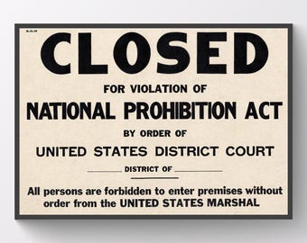 Prohibition Era Digital Art Print |  Notice Sign | Vintage Inspired Wall Decor | 1920s  | Speakeasy Bar Poster, Digital Download