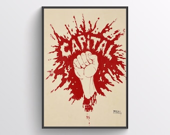 Plakat Empowered Resistance - Odważna ilustracja Red Fist do pobrania cyfrowego - 20 rozmiarów Sztuka społeczno-polityczna na ściany lub do biur