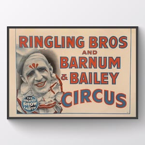 Vintage Ringling Bros & Barnum und Bailey Circus Poster Digital Download - 20 Größen, klassische Clown Werbung, Retro Wanddekor
