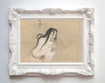 Ethereal Yokai Hone-Onna Illustration - Vintage Japanese Folklore Art Print - Ghostly Yurei Girl Spirit Decor - Demon Digital Download