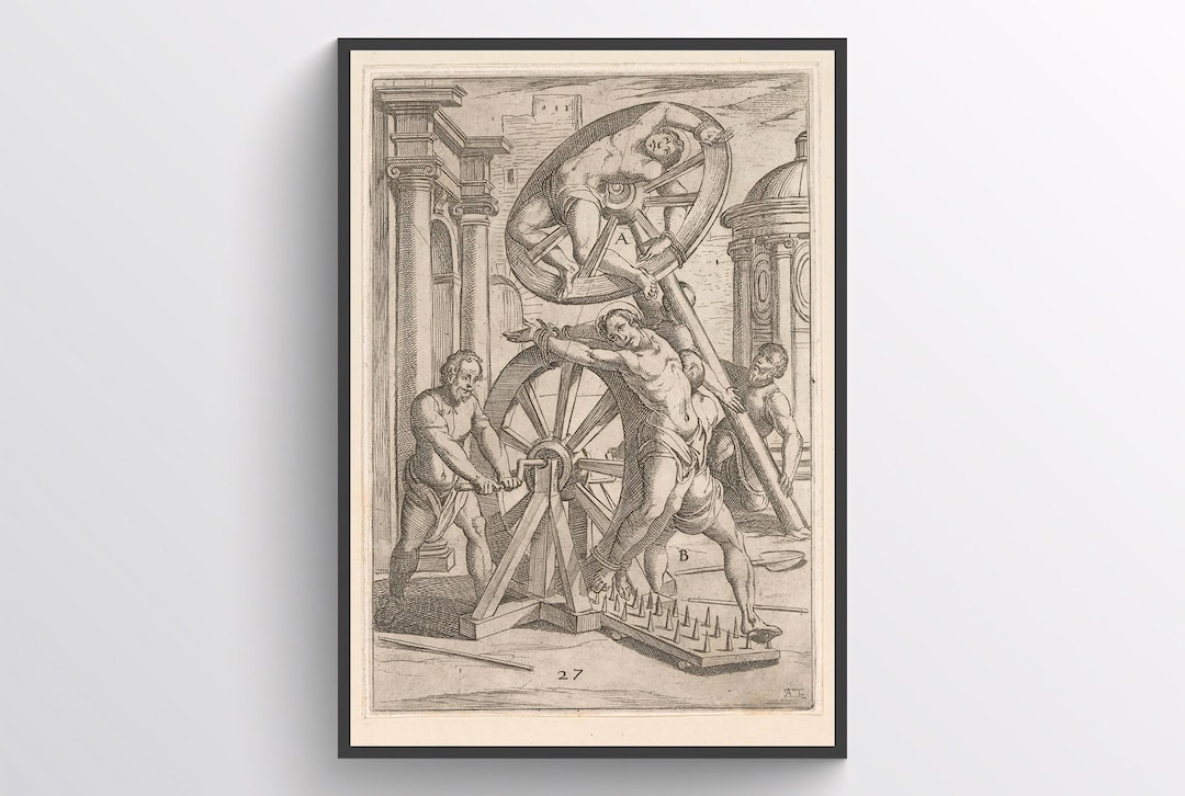 Digital Download Medieval Breaking Wheel Engraving Torture Martyr Print
