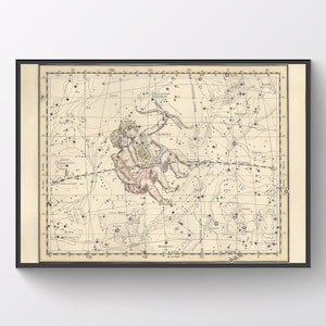 Antieke kaart Tweelingen sterrenbeeld, vintage astronomische kunst, hemelse tweeling astrologie print, digitale download, hoge resolutie, 20 maten