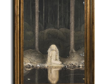 Enchanting Forest Scene Art Print: Princess by Dark Waters - John Bauer  Digital Download