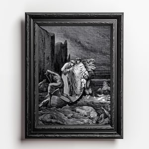 Styx River illustration for Dante Devine Comedy, art by Gustave Dore, vintage print, poster, vintage art, home decor