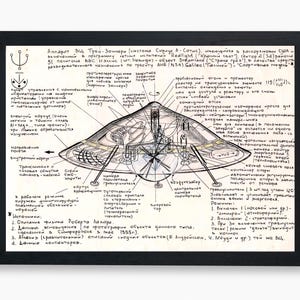 Vintage UFO Schematic, Retro Futuristic Spacecraft Blueprint, Spaceship, Digital Download, High Resolution, 11 Sizes