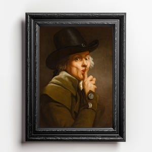 Mystery and Secrecy The Silence art, Joseph Ducreux, Classic Style Coat and Hat, Quiet, Library decor meme, Digital Download, 20 Sizes