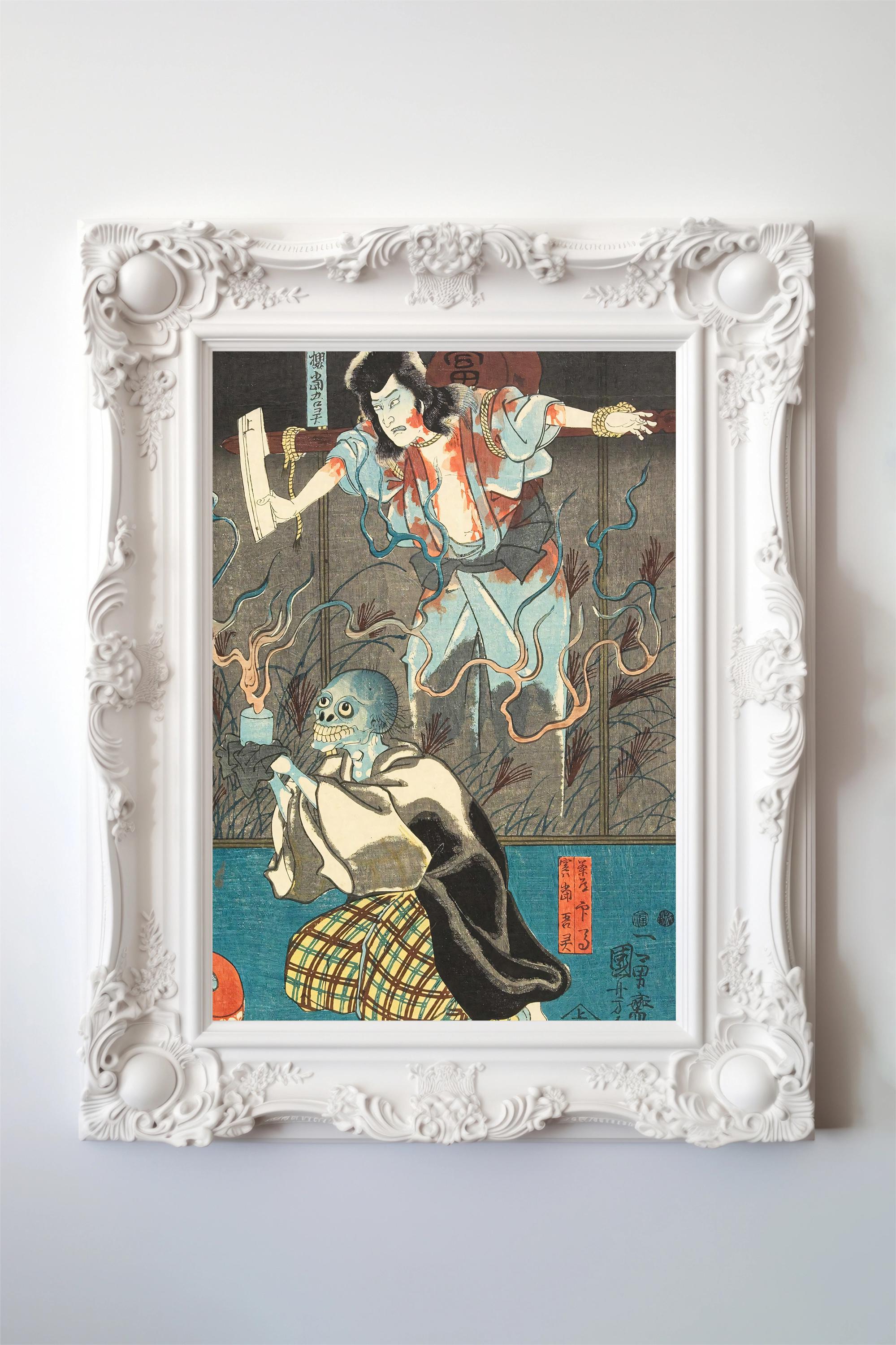 Ghost of Togo: Vintage Japanese Ukiyo-e Woodblock Print - Dark