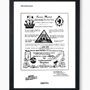 May include: A black and white image of a vintage advertisement for the Bavarian Illuminati. The ad features a pyramid with an eye at the top, and the text "I Dare You!" The ad also includes the text "Nil Carborundum Illegitimo" and "Illuminate the Opposition!" - Adam Weishaupt, Grand Primus Illuminatus.