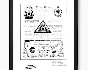 Únase a los Illuminati: arte digital de la antigua conspiración, póster satírico de la sociedad secreta, anuncio de los Illuminati bávaros, descarga digital