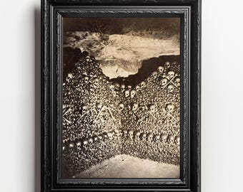 Paris Catacombs Skull Wall Photo Print - Historical Gothic Decor, Bone Poster for Home, Cemetery Art, Vintage  Photography, Macabre