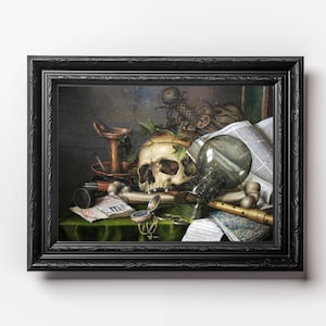 Impresión artística de calavera de naturaleza muerta de Vanitas: símbolos clásicos de la mortalidad y el tiempo, pintura de Evert Collier de 1663 Descarga digital