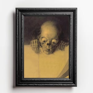 Skull Art Print - Eerie Macabre Skeleton Poster with Dramatic Dark Art, Gothic Grim Reaper, Drawing - Creepy Decorative Wall Art