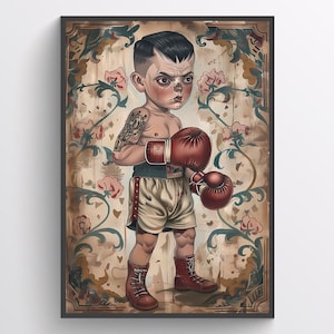 Vintage Boxer Art Print - Digital Illustration - Retro Sports Decor - Tattooed Athlete - Wall Art - Gift for Boxing Enthusiasts 23 Sizes