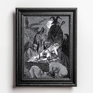 Black Mass Ritual Digital Download - 17 Sizes Gothic Witchcraft Art with Priest, Mystical Ritual Scene, Occult-Themed Ceremonial