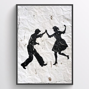 Vintage Dance Couple Silhouette Poster | Artistic Digital Print | Retro Wall Art | Mid-Dance Romantic Scene | Timeless Home Decor | Print