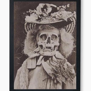 Elegant Skeleton with Floral Hat Digital Art Print - Gothic Victorian Skeleton Décor - Vintage Style Skeleton Illustration - Download