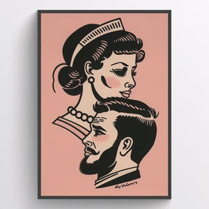 Retro Pop Art Couple Illustration - Digital Download | Vintage Style Poster Art Print | Chic Home Decor | Unique Wall Art | 23 Sizes