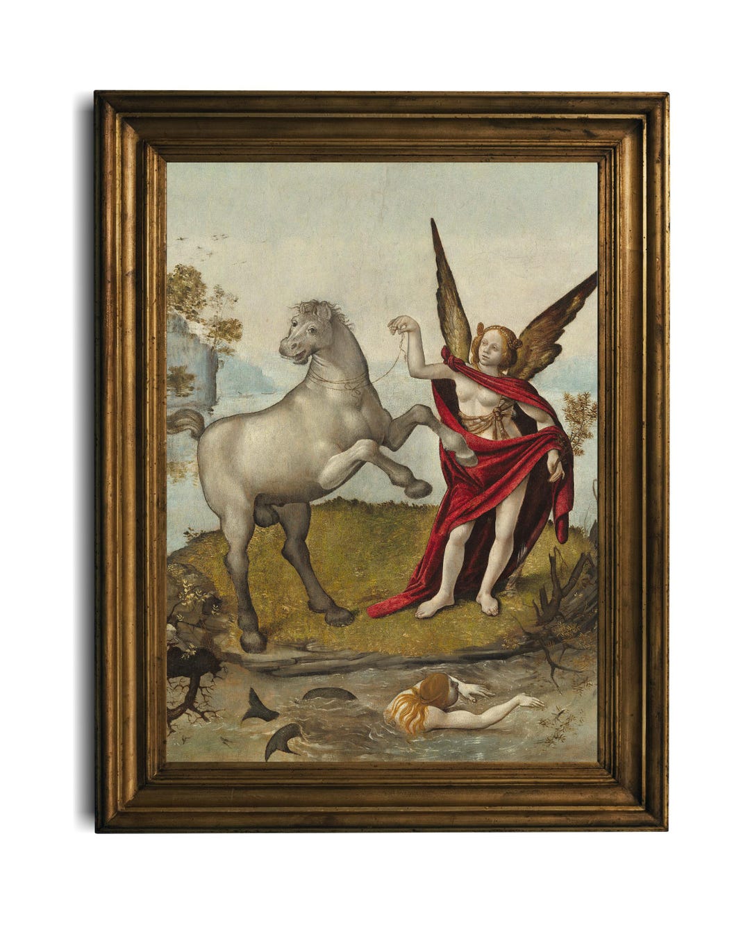 Renaissance Angelic Fantasy, Mythical Painting With Winged Figure ...