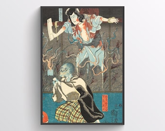 Ghost of Togo: Vintage Japanese Ukiyo-e Woodblock Print - Dark