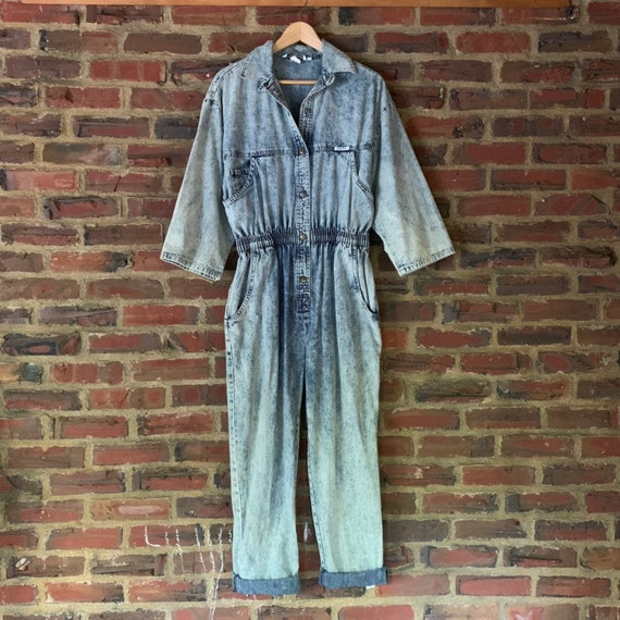 acid wash denim jumpsuit