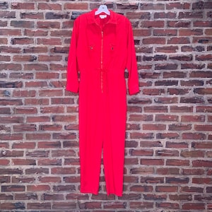 Vintage 1980&#39;s Dreams RED zip-up mechanic jumpsuit overalls boiler suit women&#39;s utility M/L