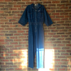 Dope VTG 80s Large IDEAS Blue Denim jumpsuit overalls boiler suit snaps women&#39;s