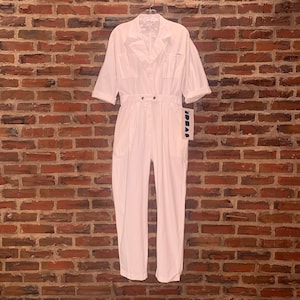 NWT VTG 80s IDEAS So Chic White Jumpsuit Overalls Mechanic Boiler suit snaps women&#39;s sz M/L
