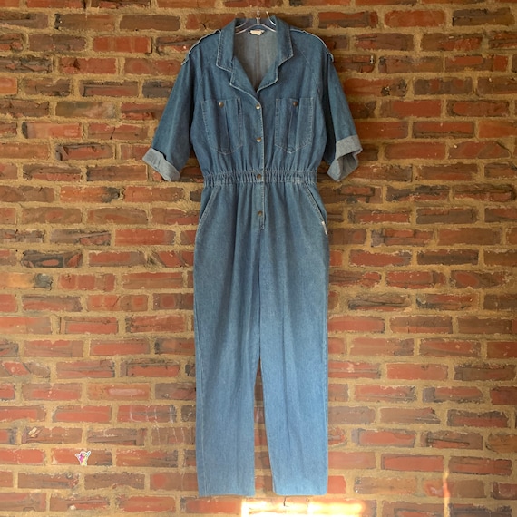 Cute Vintage 80s Large IDEAS Blue Denim jumpsuit o