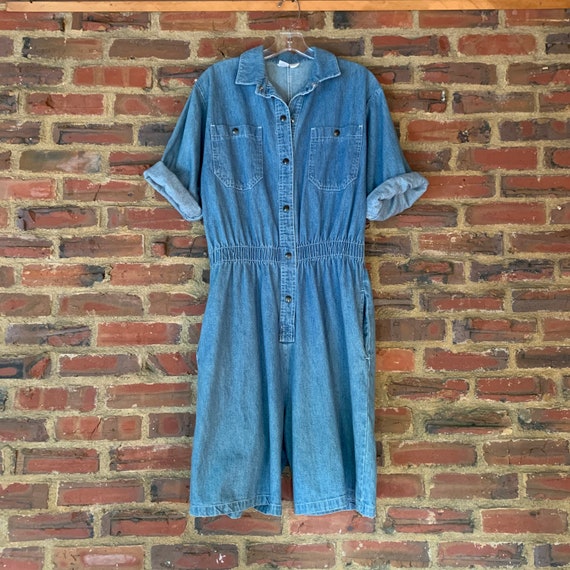 80s IDEAS romper Vintage blue denim snaps overalls
