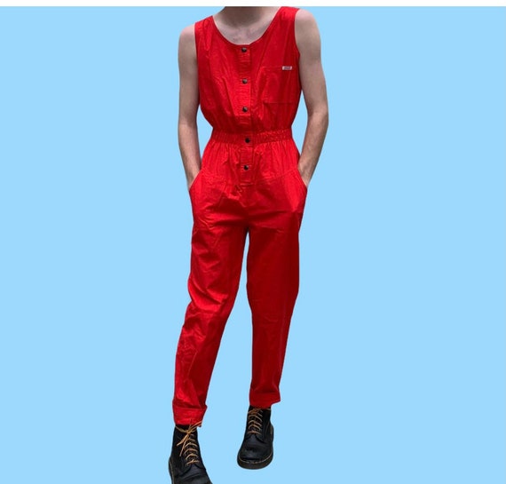 80's Rad Vintage RED IDEAS Sleeveless jumpsuit SM… - image 10