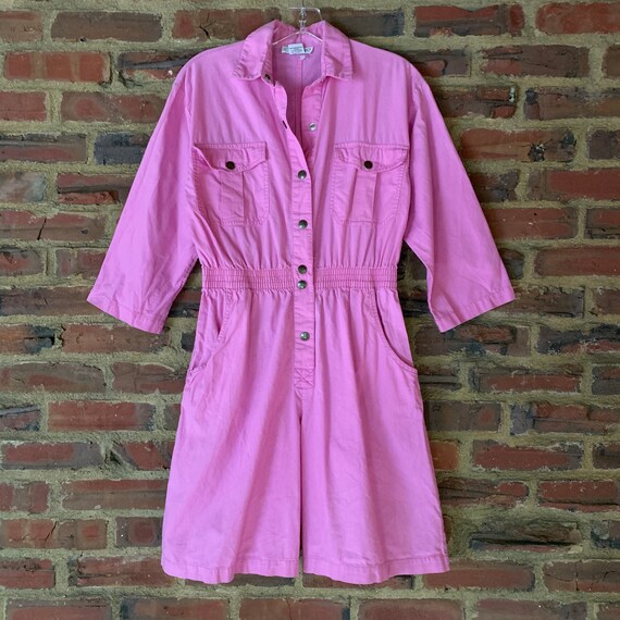 80s IDEAS romper bubblegum snaps overalls women's