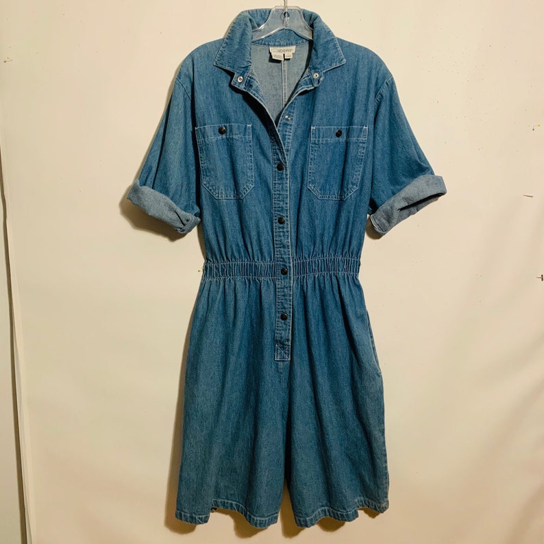 80s IDEAS romper Vintage blue denim snaps overalls Culottes women/'s Large
